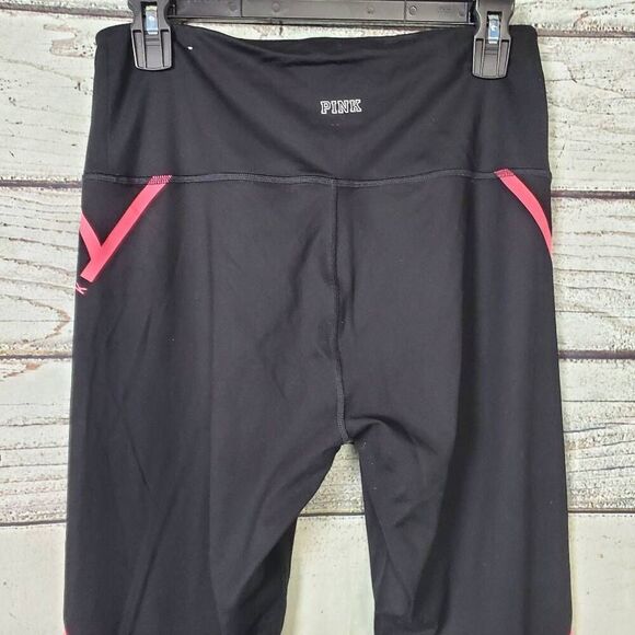 Victoria’s Secret PINK Ultimate Leggings Black Neon Pink Trim Size L - Picture 7 of 9